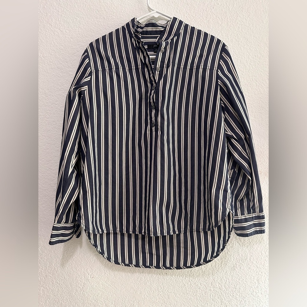 J.CREW Navy Blue Striped 100% Cotton Button-Up Shirt Size 8‎